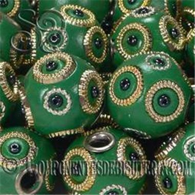 Comprar bola resina verde detalles dorados | Abalorios Etnicos online