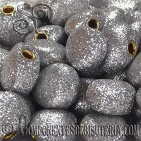 Comprar cuenta resina purpurina plata | Abalorios Etnicos online